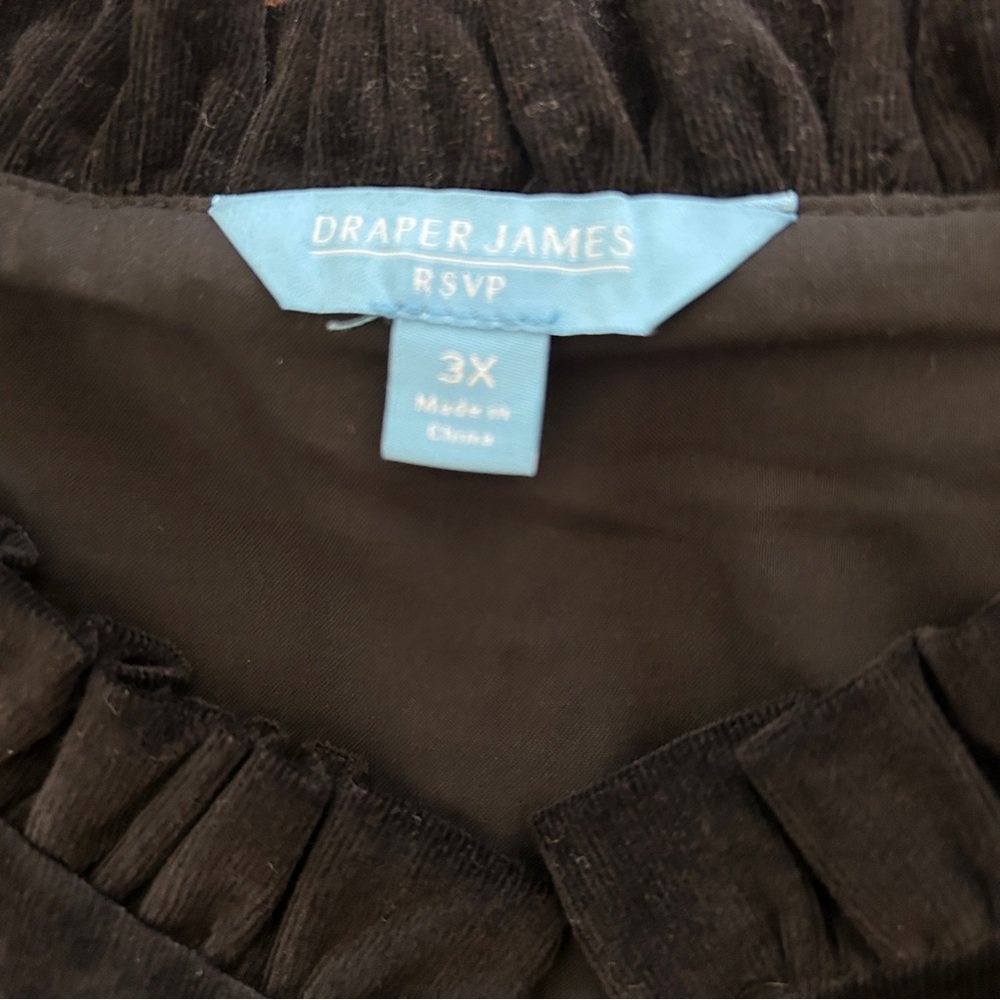 Draper James Black Midi Dress Size 3X NWT Tiered Skirt Ruffled Neck - Picture 13 of 14